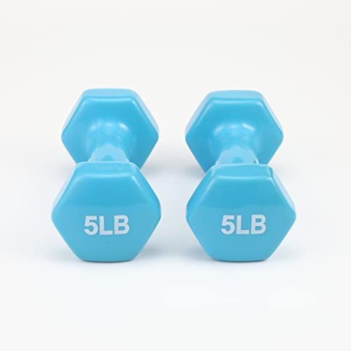 Basics Vinyl Coated Dumbbell Hand Weights, 5 Pounds, Pair, Light Blue