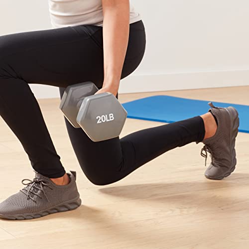 Basics Vinyl Coated Dumbbell Hand Weights, 20 Pounds, Pair, Grey