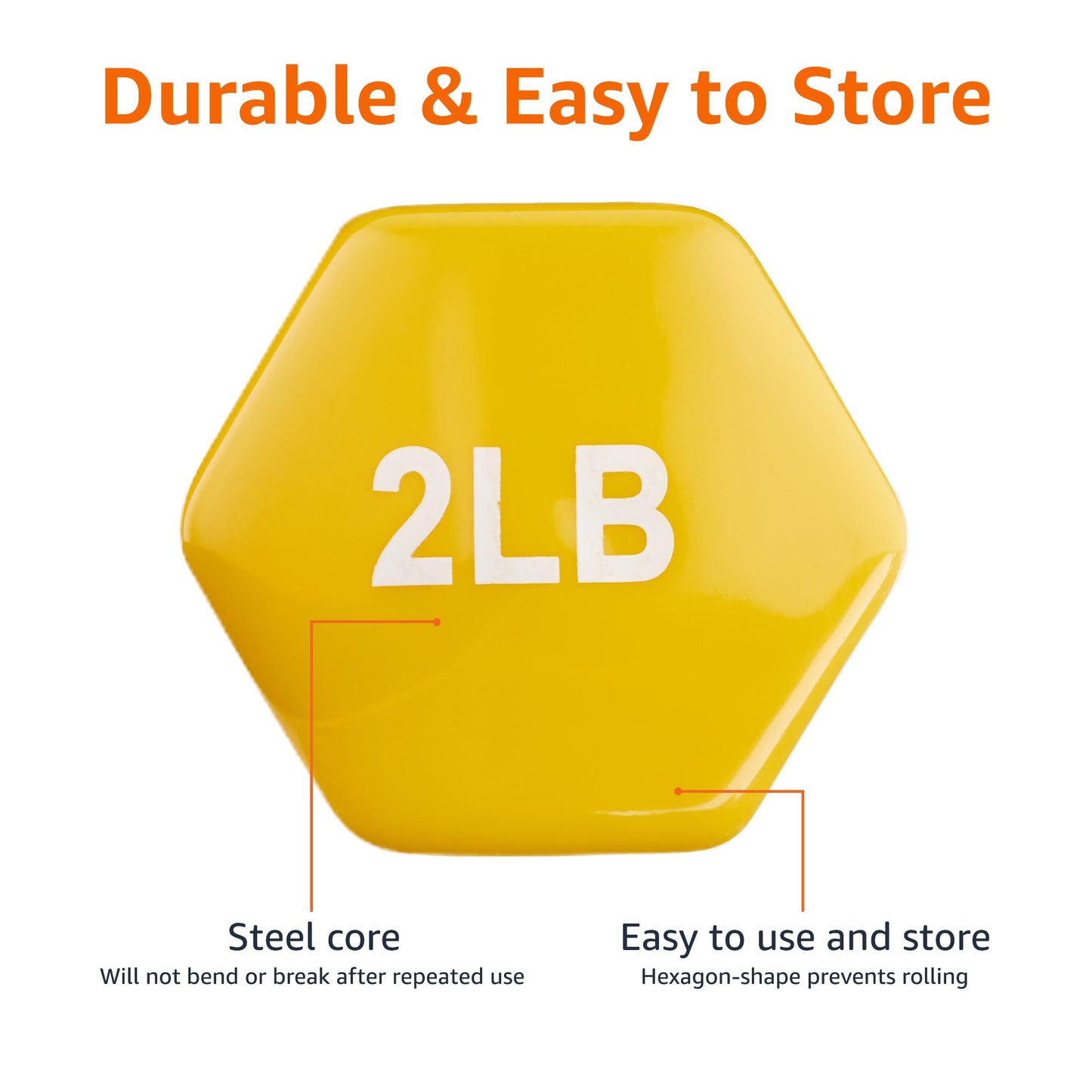 Basics Vinyl Coated Dumbbell Hand Weights, 2 Pounds, Pair, Yellow