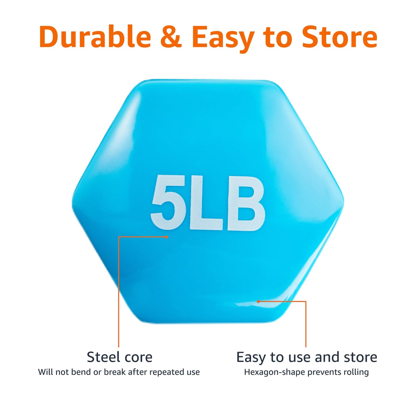 Basics Vinyl Coated Dumbbell Hand Weights, 5 Pounds, Pair, Light Blue