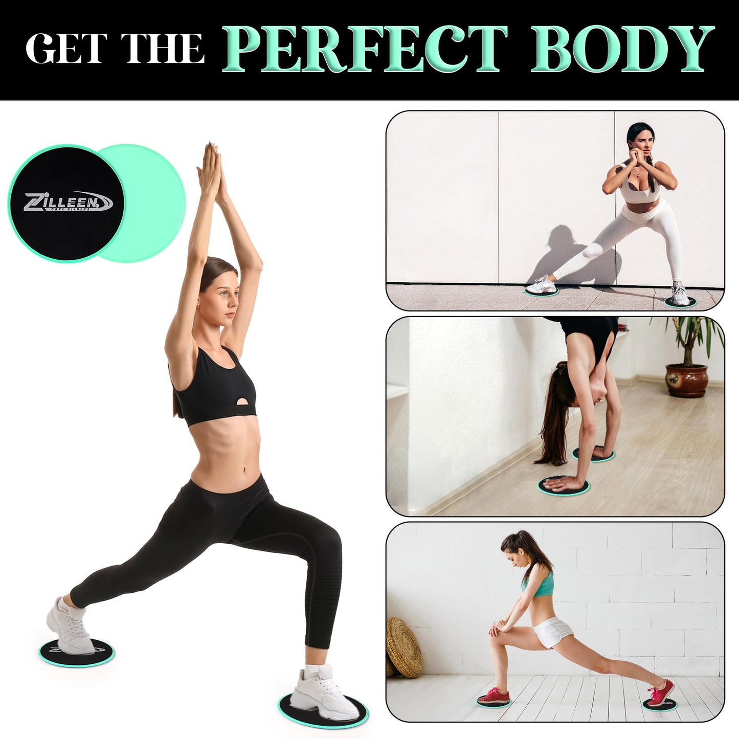 ZILLEEN Exercise Sliders for Working Out Green Fitness Discs for Pilates Women Men, 2 Pack