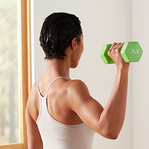 Basics Vinyl Coated Dumbbell Hand Weights, 7 Pounds, Pair, Light Green