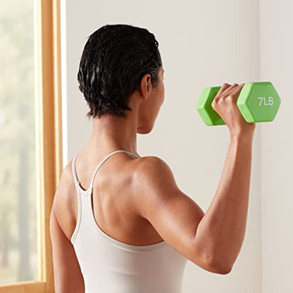 Basics Vinyl Coated Dumbbell Hand Weights, 7 Pounds, Pair, Light Green