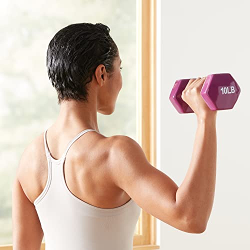 Basics Vinyl Coated Dumbbell Hand Weights, 10 Pounds, Pair, Purple