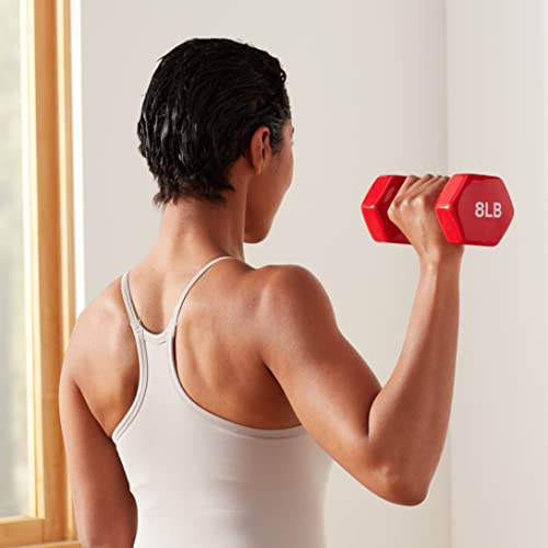 Basics Vinyl Coated Dumbbell Hand Weights, 8 Pounds, Pair, Red