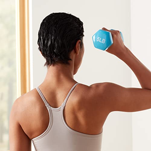 Basics Vinyl Coated Dumbbell Hand Weights, 5 Pounds, Pair, Light Blue
