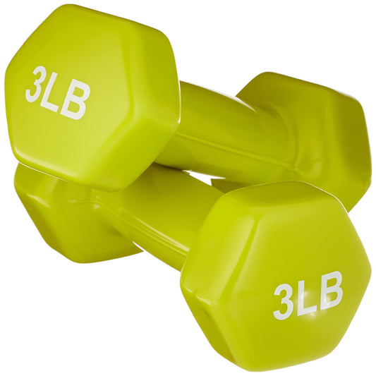 Basics Vinyl Coated Dumbbell Hand Weights, 3 Pounds, Pair, Citron