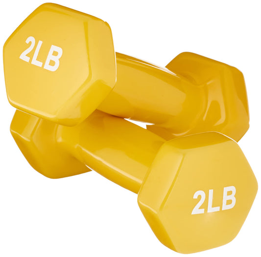 Basics Vinyl Coated Dumbbell Hand Weights, 2 Pounds, Pair, Yellow
