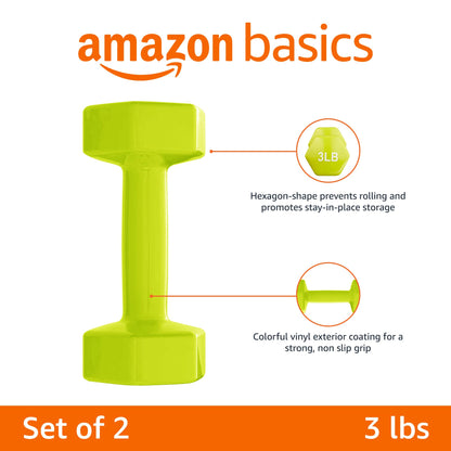 Basics Vinyl Coated Dumbbell Hand Weights, 3 Pounds, Pair, Citron