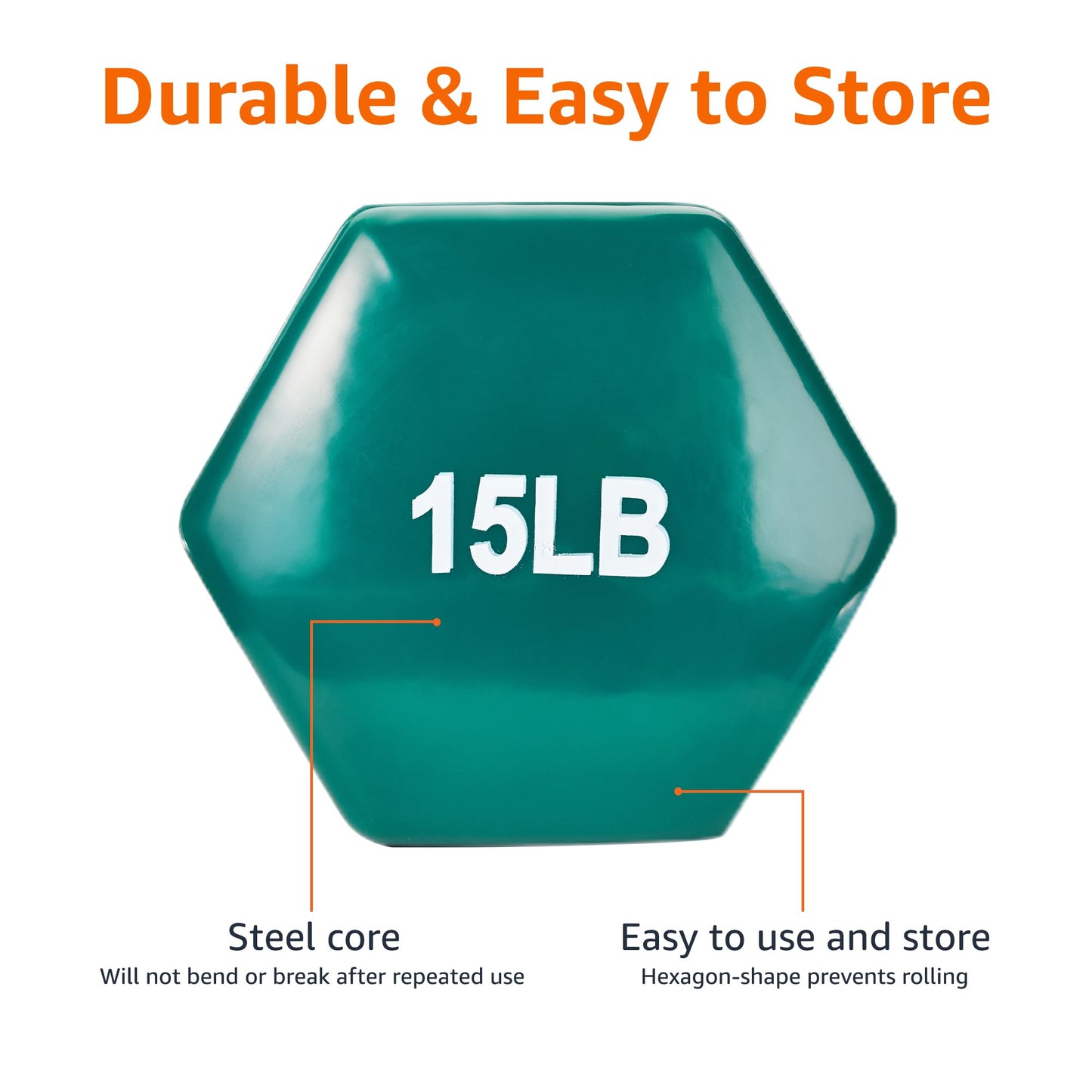 Basics Vinyl Coated Dumbbell Hand Weights, 15 Pounds, Pair, Teal