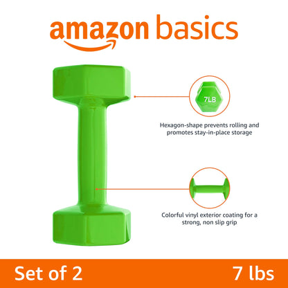 Basics Vinyl Coated Dumbbell Hand Weights, 7 Pounds, Pair, Light Green