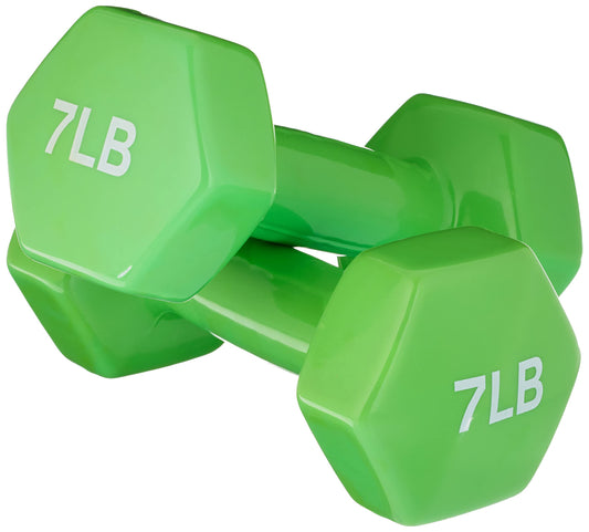 Basics Vinyl Coated Dumbbell Hand Weights, 7 Pounds, Pair, Light Green