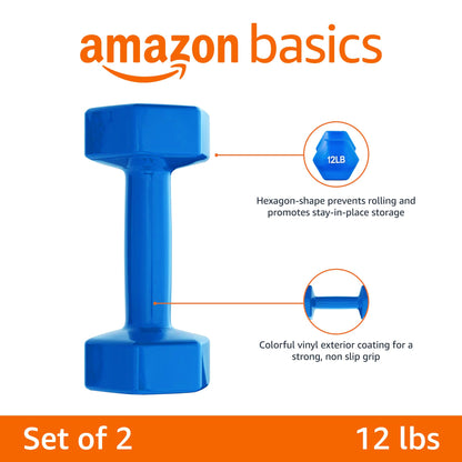 Basics Vinyl Coated Dumbbell Hand Weights, 12 pound, Pair, Blue