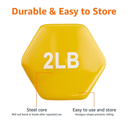 Basics Vinyl Coated Dumbbell Hand Weights, 2 Pounds, Pair, Yellow