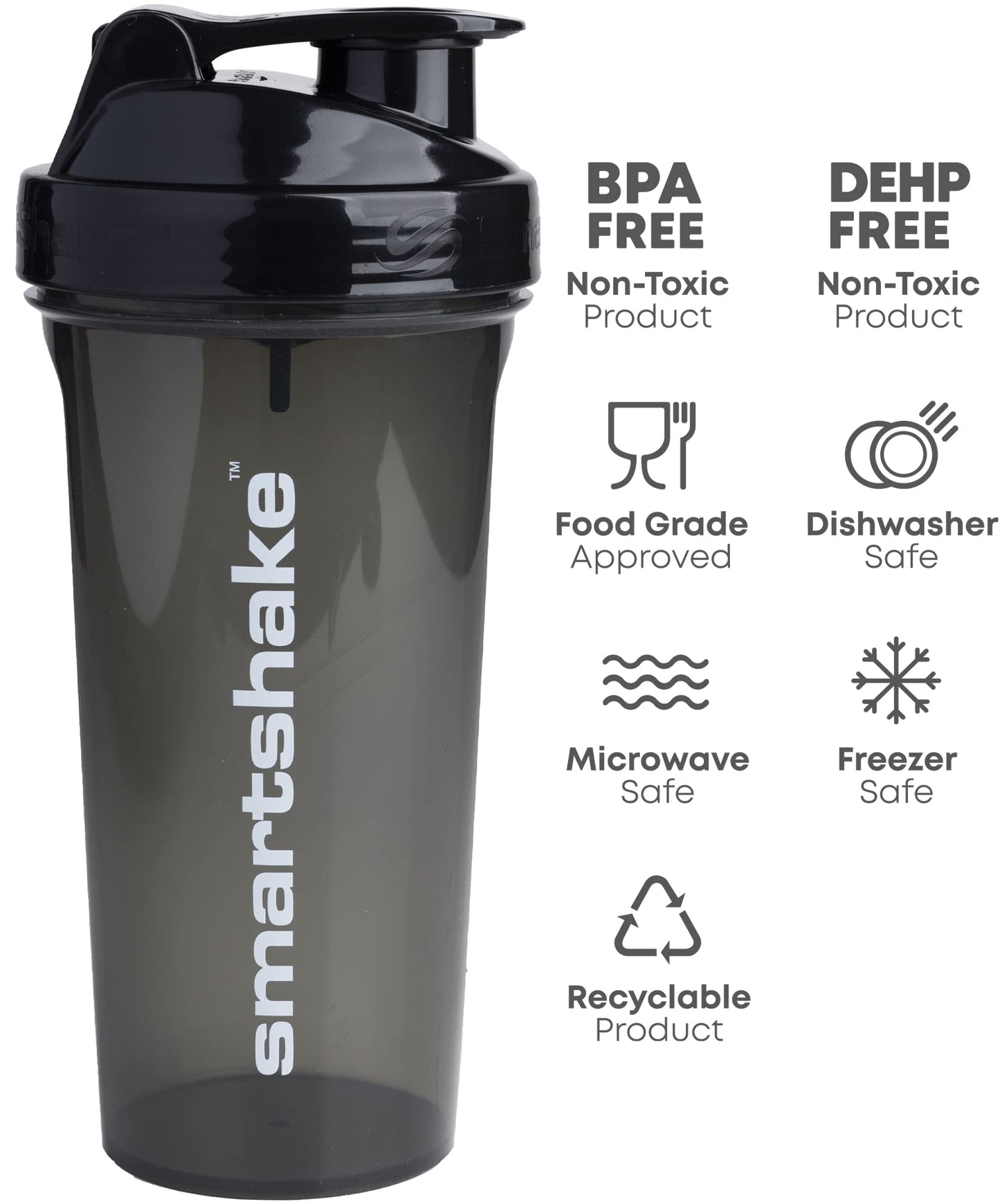 Smartshake Lite 4-Pack Protein Shaker Bottle 800 ml | 27 oz - Leakproof Screw-on Lid - BPA Free – Unisex - Mist Gray, Army Green, Black, Navy Blue