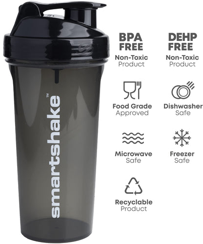 Smartshake Lite 4-Pack Protein Shaker Bottle 800 ml | 27 oz - Leakproof Screw-on Lid - BPA Free – Unisex - Mist Gray, Army Green, Black, Navy Blue