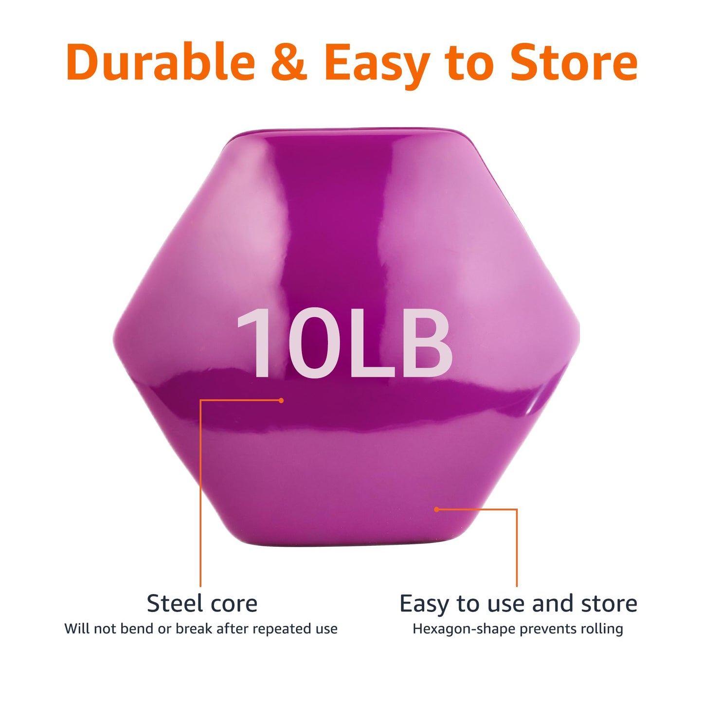 Basics Vinyl Coated Dumbbell Hand Weights, 10 Pounds, Pair, Purple
