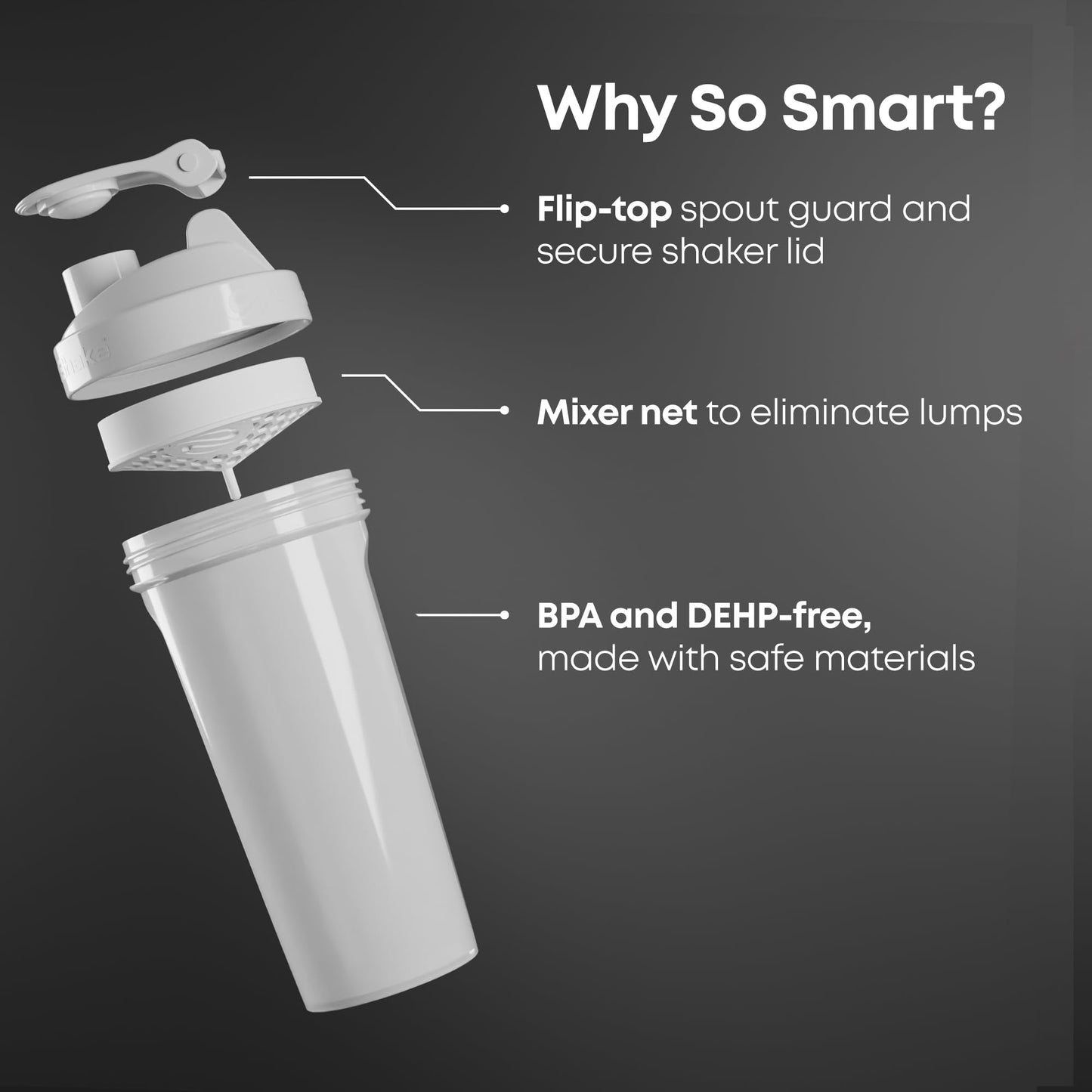 Smartshake Lite 4-Pack Protein Shaker Bottle 800 ml | 27 oz - Leakproof Screw-on Lid - BPA Free – Unisex - Mist Gray, Army Green, Black, Navy Blue
