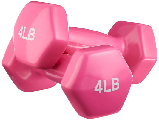 Basics Vinyl Coated Dumbbell Hand Weights, 4 Pounds, Pair, Pink
