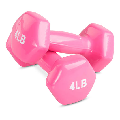 Basics Vinyl Coated Dumbbell Hand Weights, 4 Pounds, Pair, Pink