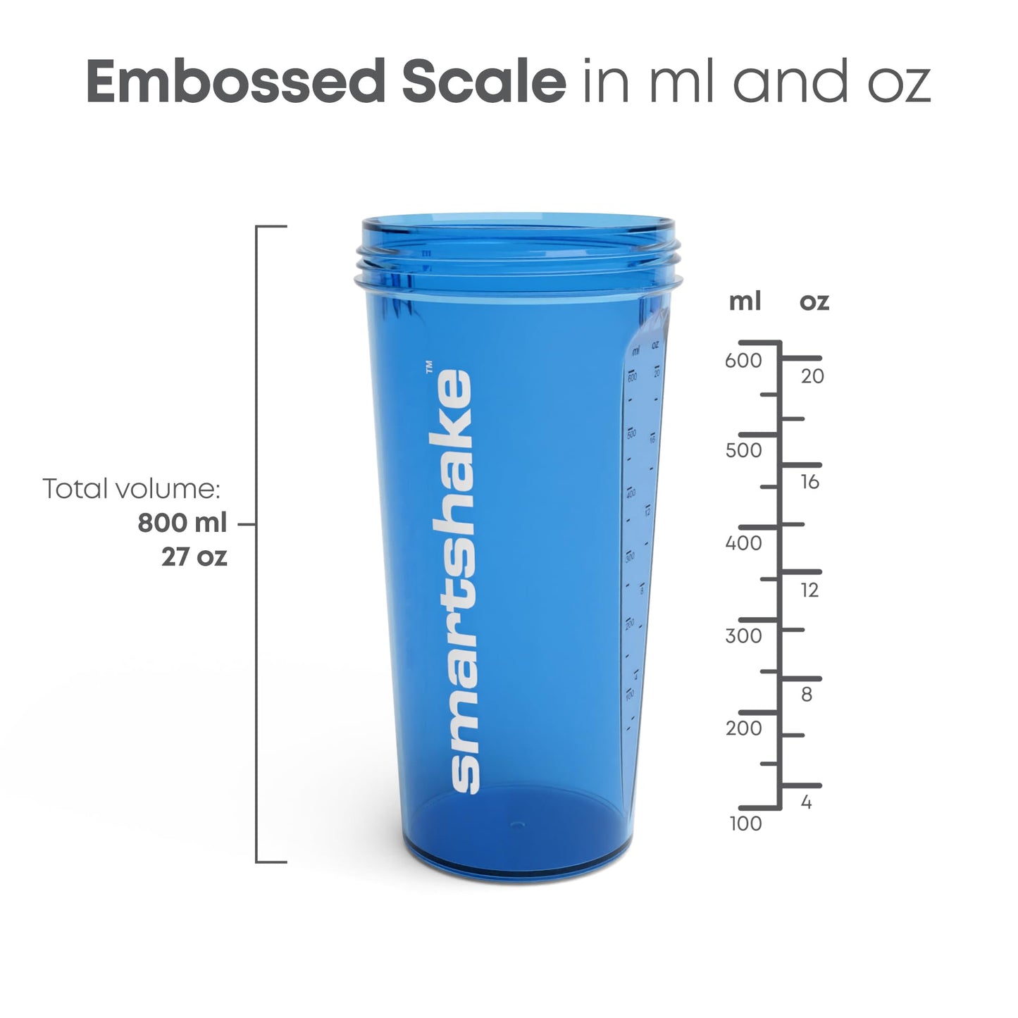Smartshake Lite 4-Pack Protein Shaker Bottle 800 ml | 27 oz - Leakproof Screw-on Lid - BPA Free – Unisex - Mist Gray, Army Green, Black, Navy Blue