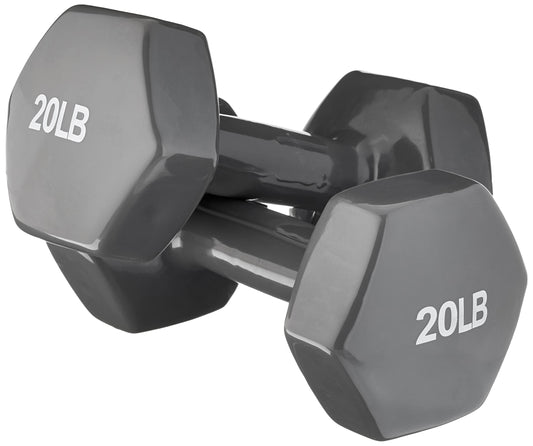 Basics Vinyl Coated Dumbbell Hand Weights, 20 Pounds, Pair, Grey
