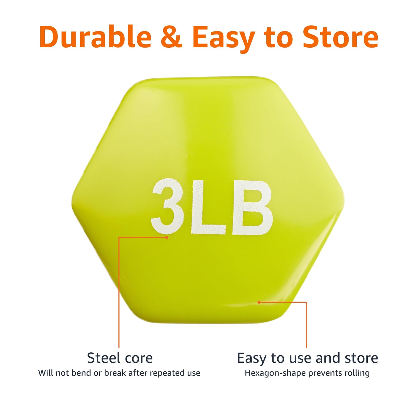 Basics Vinyl Coated Dumbbell Hand Weights, 3 Pounds, Pair, Citron