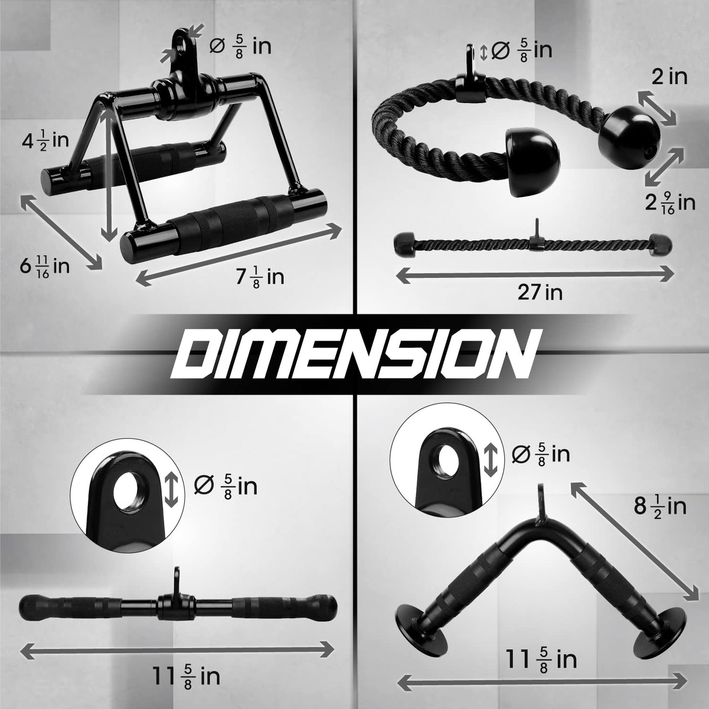 Yes4All Black Combo Tricep Pull Down Rope, Double D HandlesDown Straight Barchment