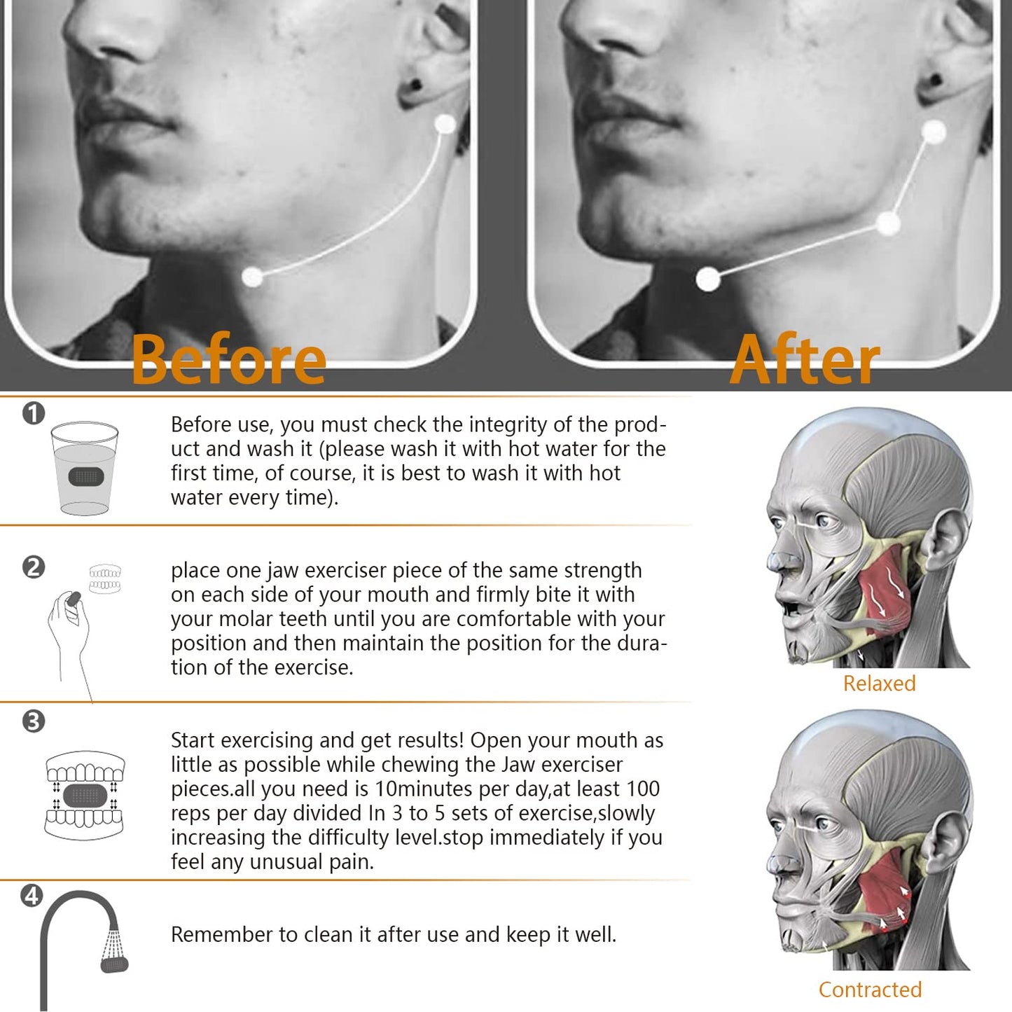 Jawline Shaper Jaw Exerciser Jaw Trainer for Men and Women Facial Fitness Tool 5 Resistance Levels (10Pcs）