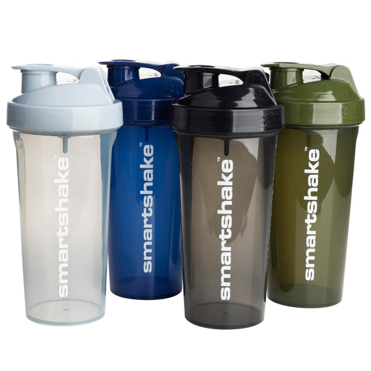 Smartshake Lite 4-Pack Protein Shaker Bottle 800 ml | 27 oz - Leakproof Screw-on Lid - BPA Free – Unisex - Mist Gray, Army Green, Black, Navy Blue