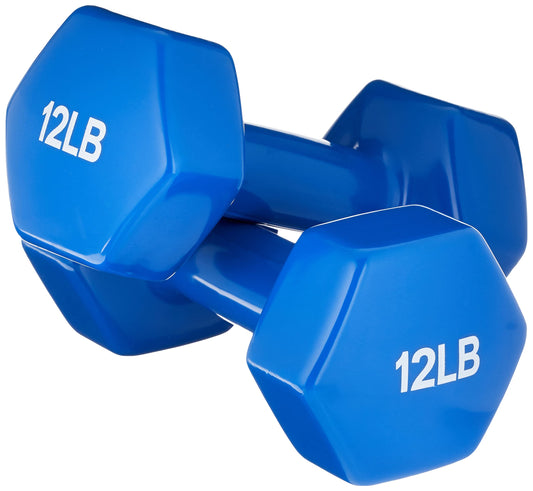 Basics Vinyl Coated Dumbbell Hand Weights, 12 pound, Pair, Blue