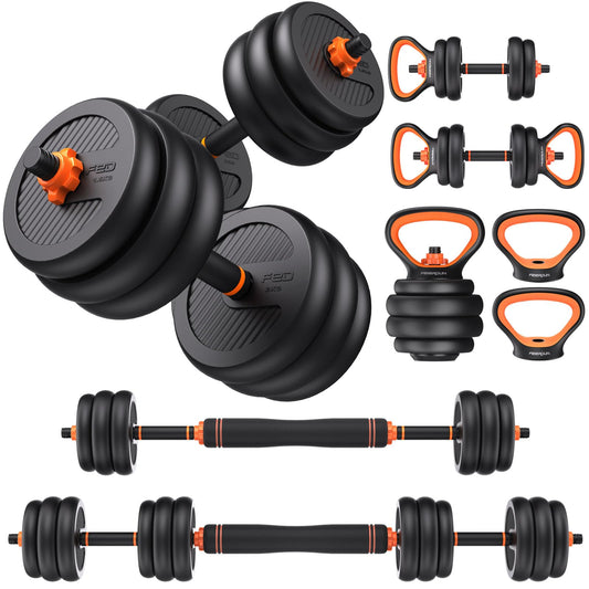 FEIERDUN Adjustable Dumbbells, 45lbs Free Weight Set with Connector, 4 in1 Dumbbells Set Used as Barbell, Kettlebells, Push up Stand