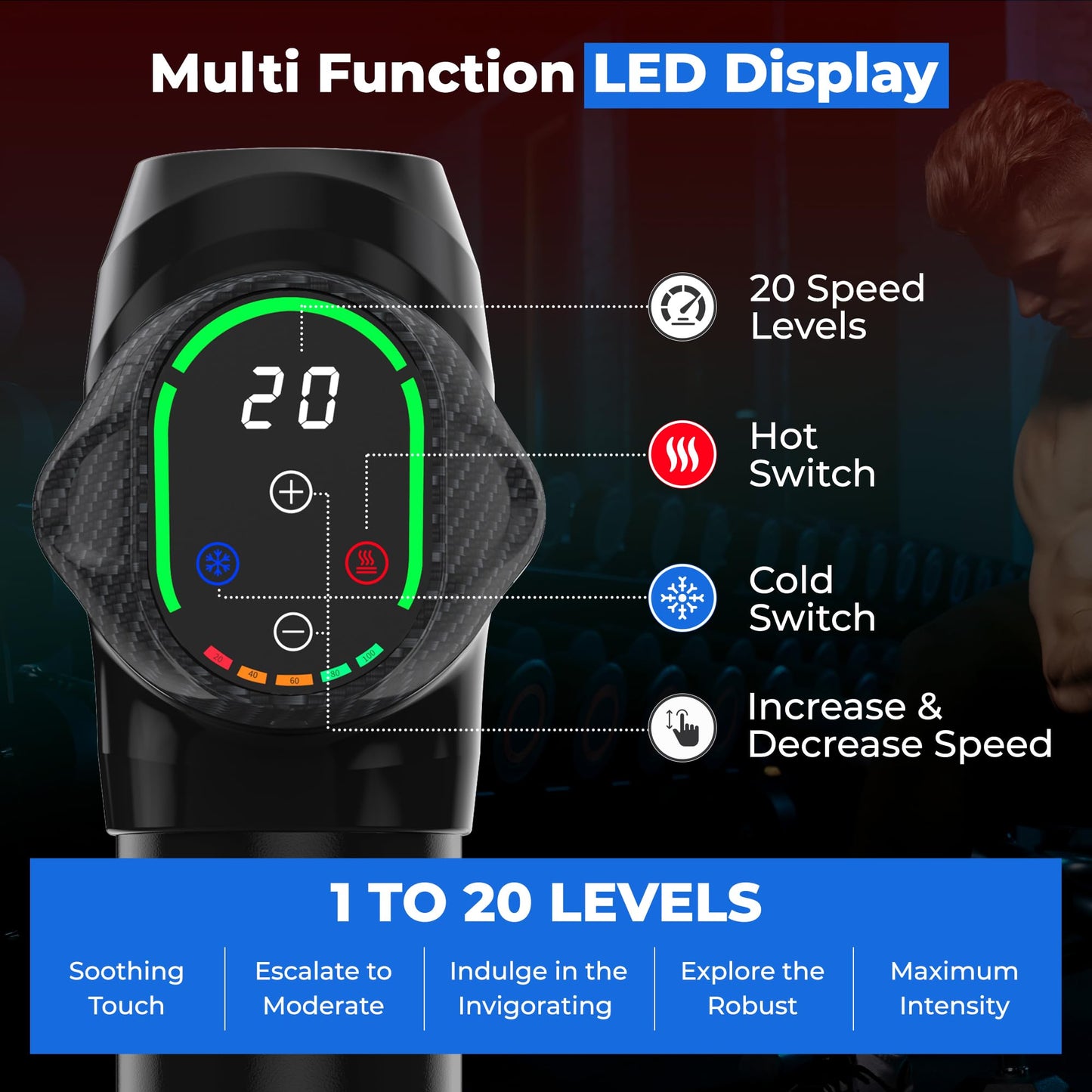 MuscleBuddy Massage Gun Deep Tissue with Heat and Cold Head, 6 Temperatures, 20 Levels & 10 Heads