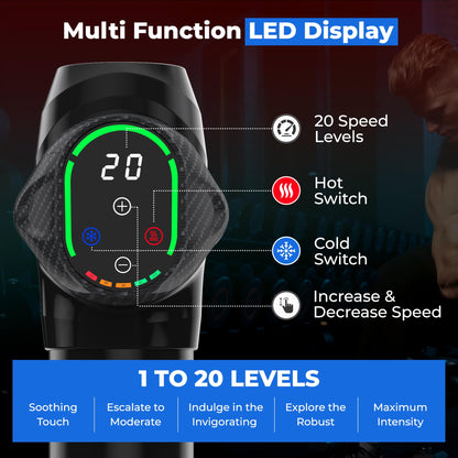 MuscleBuddy Massage Gun Deep Tissue with Heat and Cold Head, 6 Temperatures, 20 Levels & 10 Heads