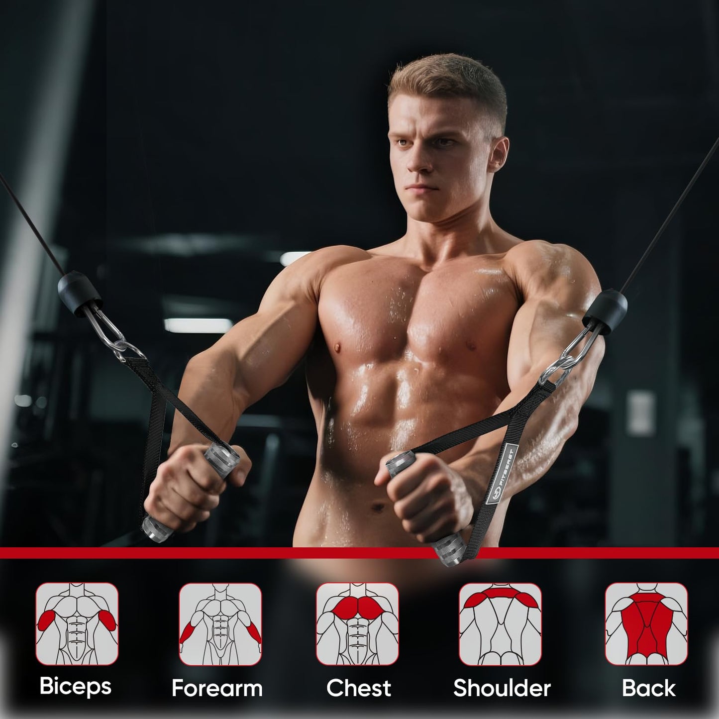 FitBeast Aluminum Alloy Exercise Handles & Lifting Straps Set - Gym Handles for Cables Machine with Thick D Buckle, Stable Grip, Ideal for Home Gyms