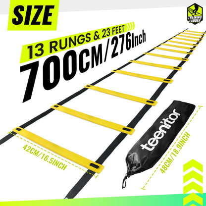 Teenitor 13 Rung Agility Ladder Speed Ladder Training Ladder for Soccer, Speed, Football Fitness Feet Training Carry Bag Agility Training Equipment