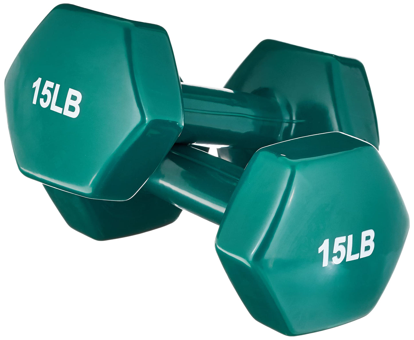 Basics Vinyl Coated Dumbbell Hand Weights, 15 Pounds, Pair, Teal