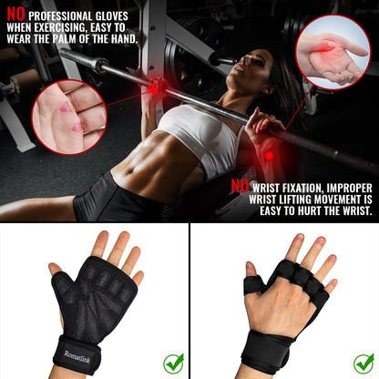 Romatlink Workout Gloves for Men and Women, Sport Gloves with Adjustable Wrist Wraps