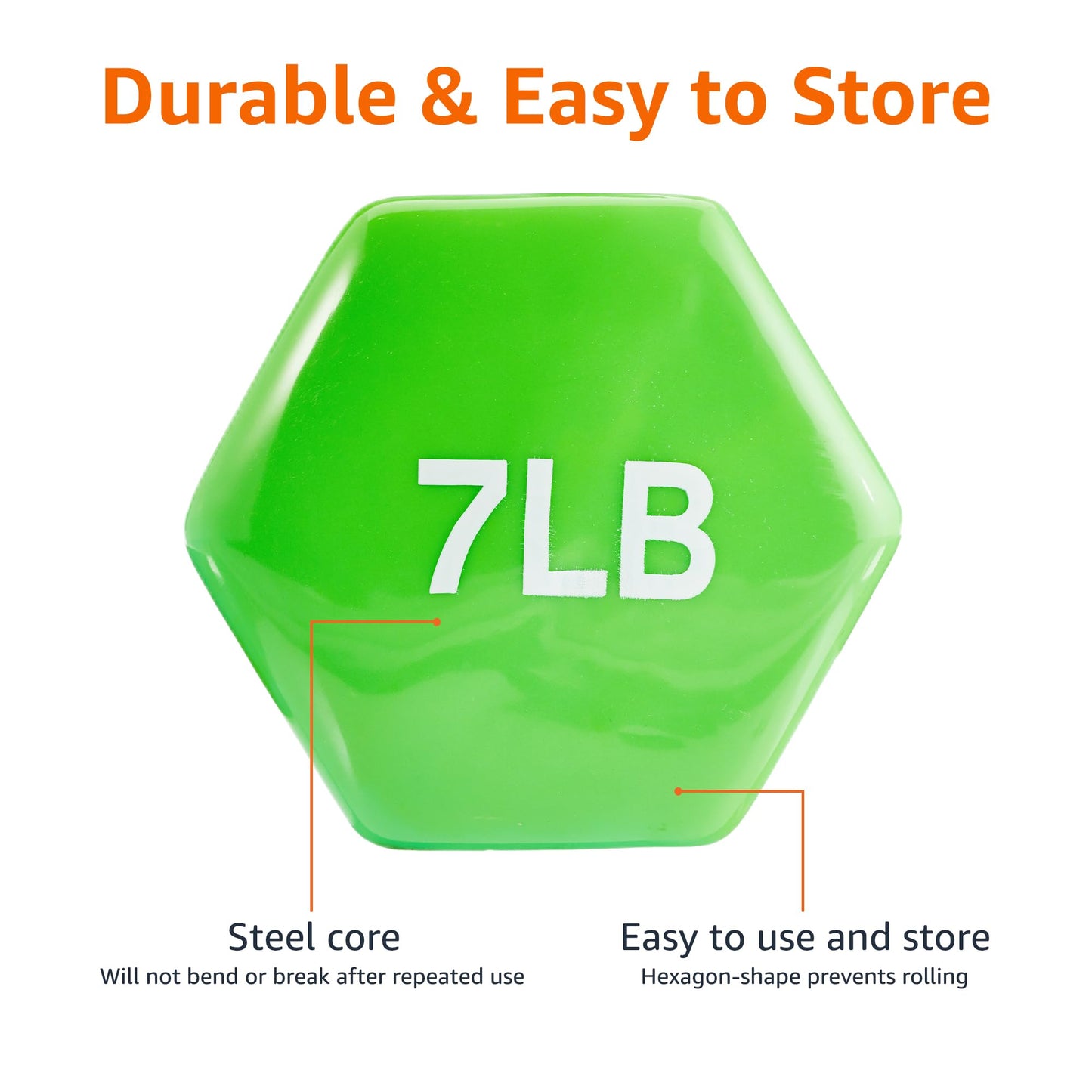 Basics Vinyl Coated Dumbbell Hand Weights, 7 Pounds, Pair, Light Green