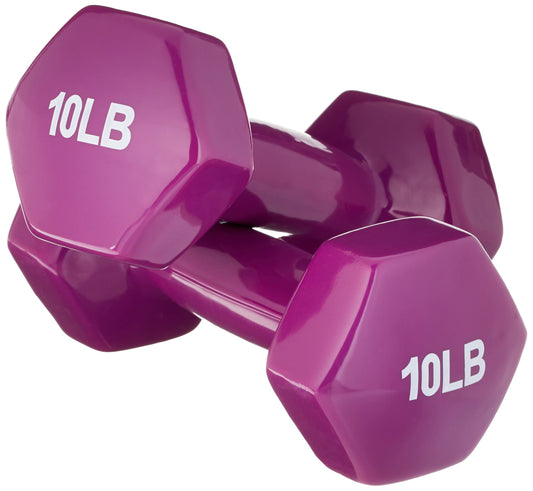 Basics Vinyl Coated Dumbbell Hand Weights, 10 Pounds, Pair, Purple