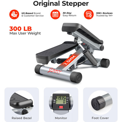 Sunny Health & Fitness Mini Steppers for Exercise at Home, Stair Step Workout Machine with Resistance Bands