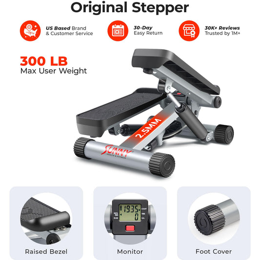 Sunny Health & Fitness Mini Steppers for Exercise at Home, Stair Step Workout Machine with Resistance Bands