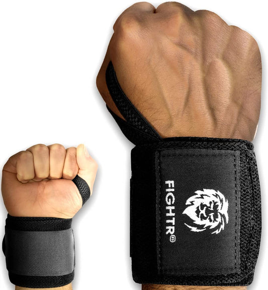FIGHTR® Wrist Wraps 45cm Wrist Wraps for Fitness, Powerlifting, Bodybuilding, Weightlifting & Crossfit (Black)