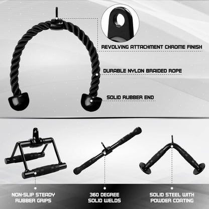 Yes4All Black Combo Tricep Pull Down Rope, Double D HandlesDown Straight Barchment