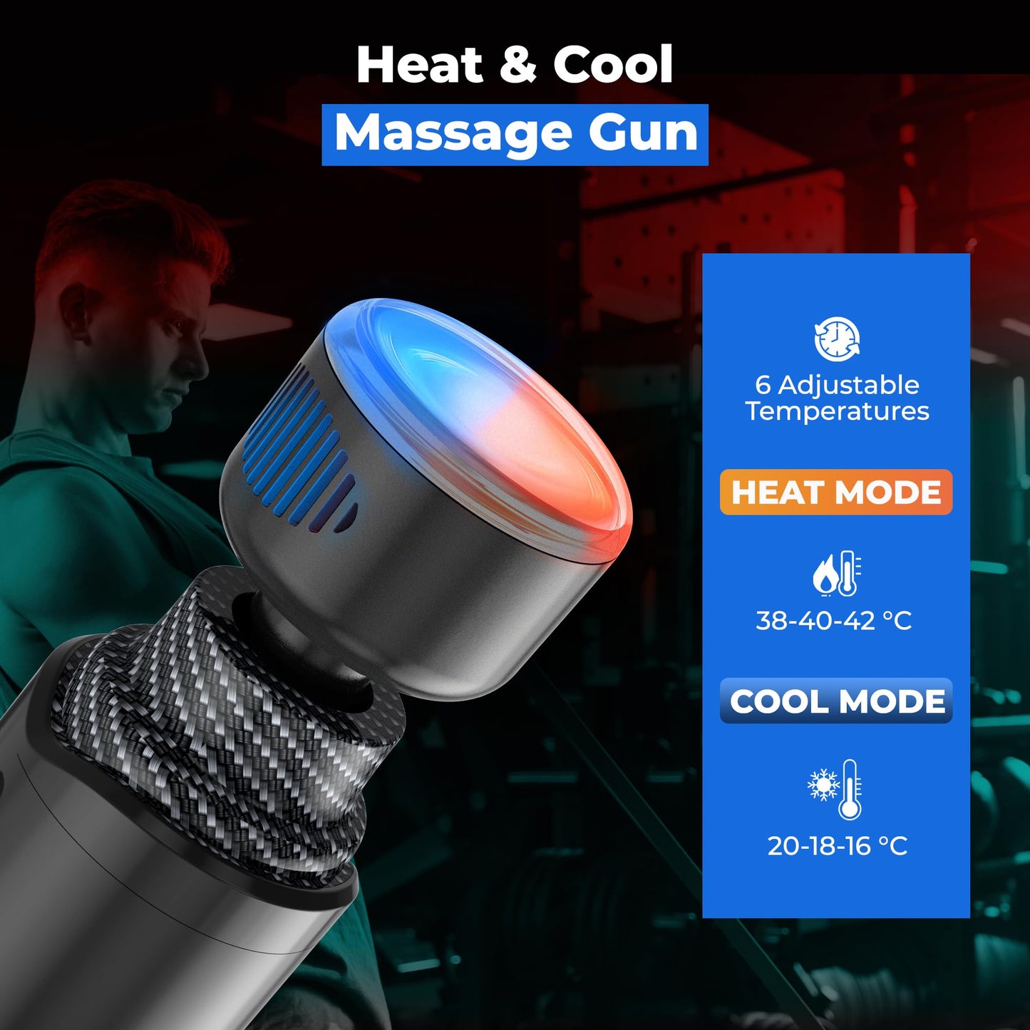 MuscleBuddy Massage Gun Deep Tissue with Heat and Cold Head, 6 Temperatures, 20 Levels & 10 Heads