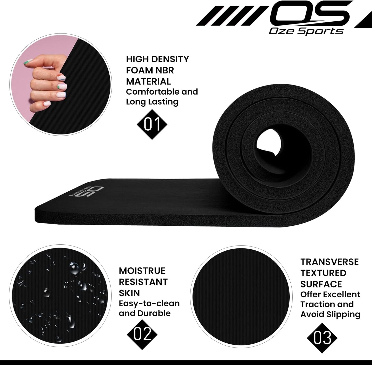 Yoga Mat Exercise NBR Fitness foam mat Extra Thick Non-Slip Large Padded