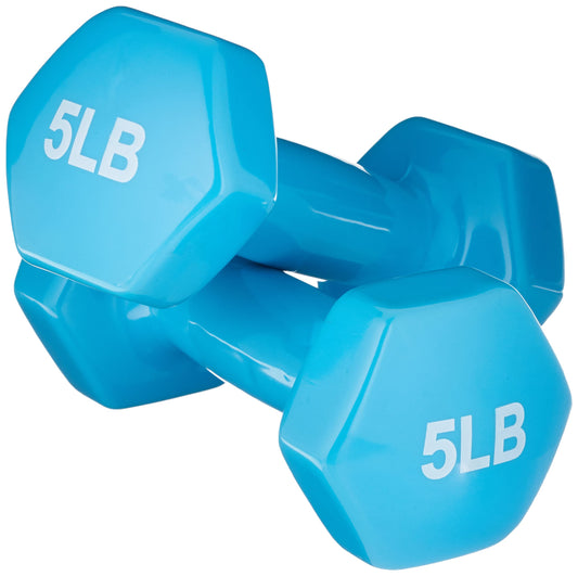 Basics Vinyl Coated Dumbbell Hand Weights, 5 Pounds, Pair, Light Blue