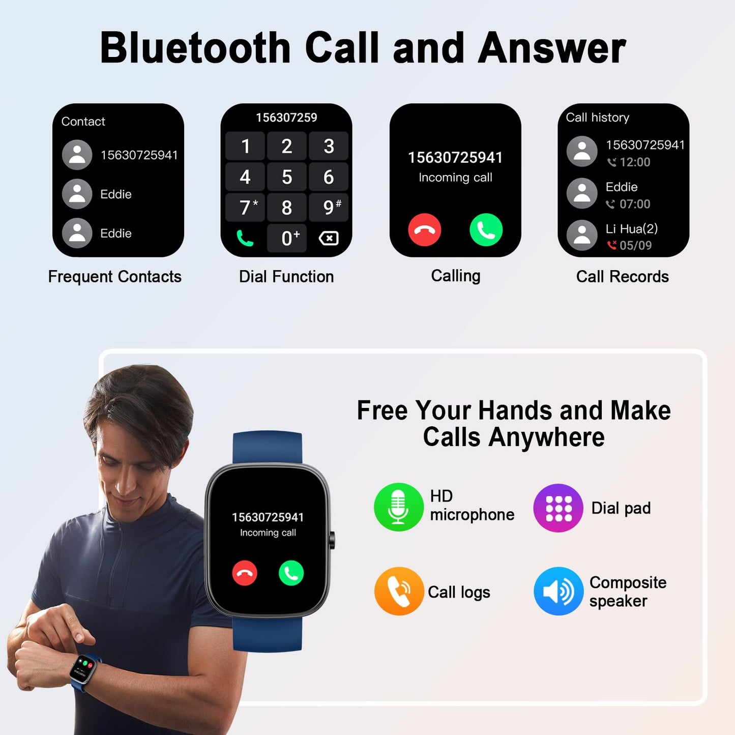 uaue Smart Watch (Answer/Make Call), Sports Modes Fitness Activity Tracker, Calories/Heart Rate/Sleep Monitor, Step Counter for Android iOS