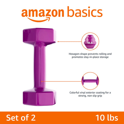 Basics Vinyl Coated Dumbbell Hand Weights, 10 Pounds, Pair, Purple