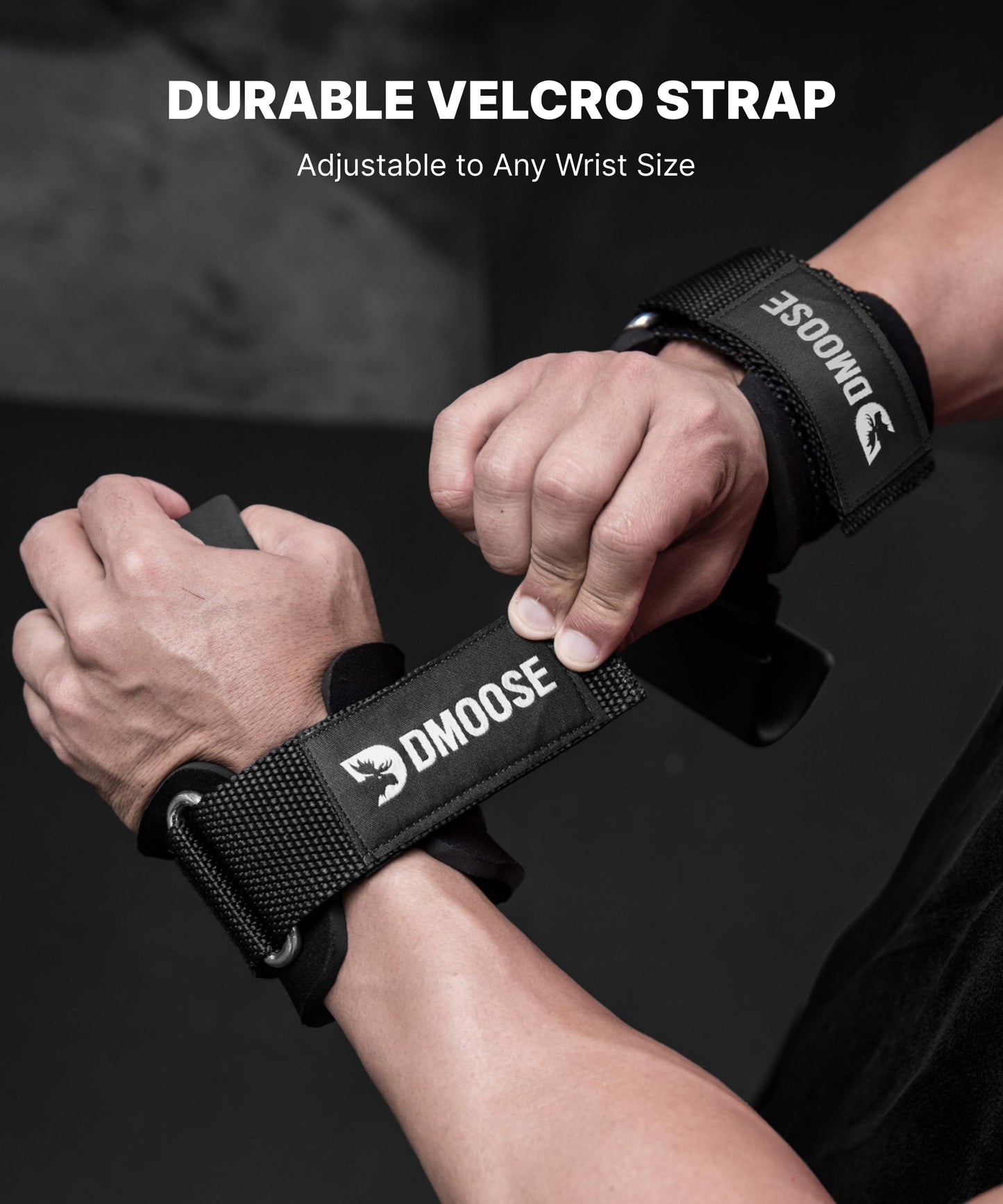DMoose Fitness Weight Lifting Hooks (Pair) for Deadlifts, Pull Ups, Rows & Shrugs - Anti-Rip Nylon Strap Hand Grips with Thick Wrist Padding